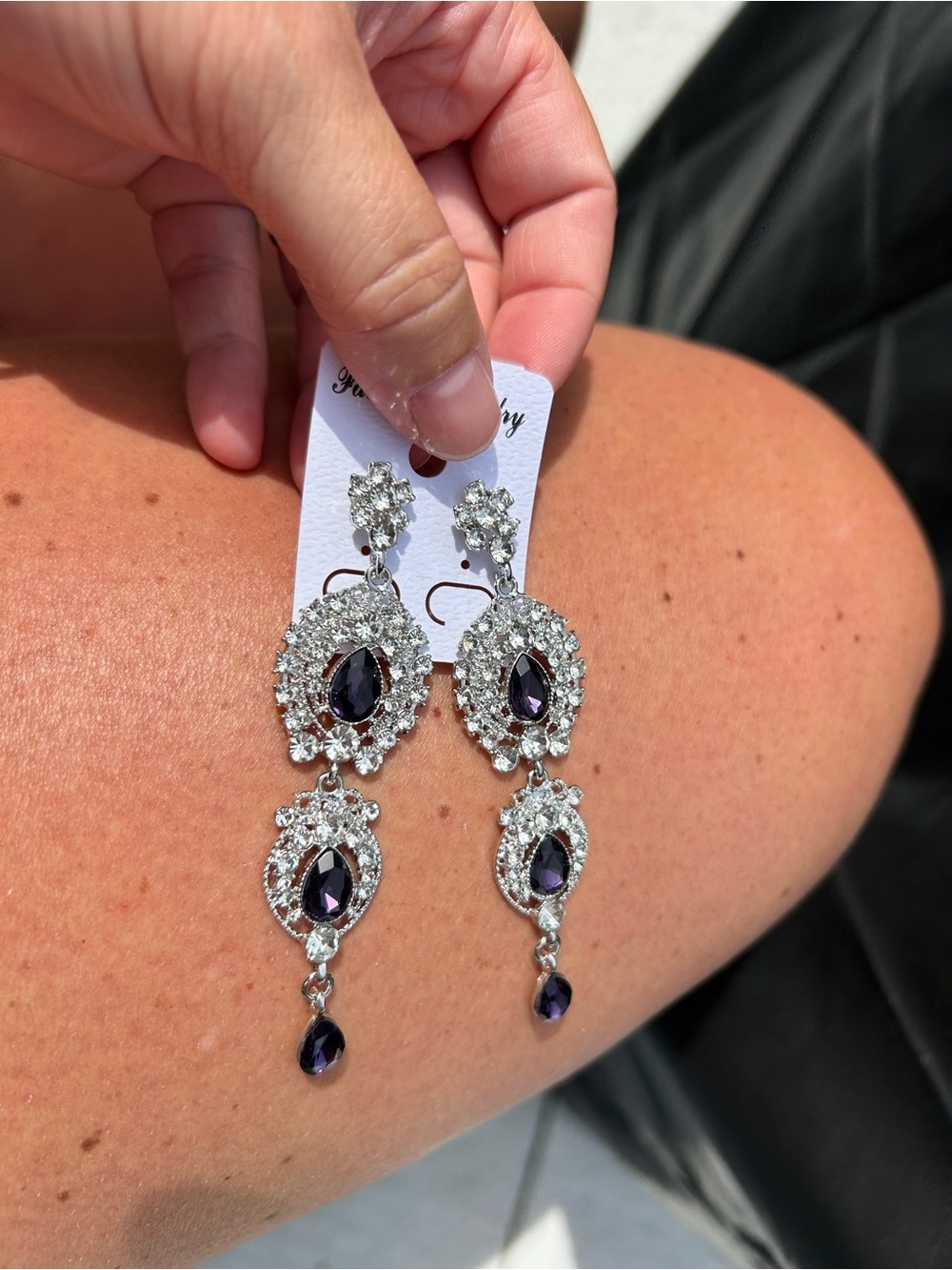 4/$50 Crystal and Deep Purple Teardrop Dangle Earrings